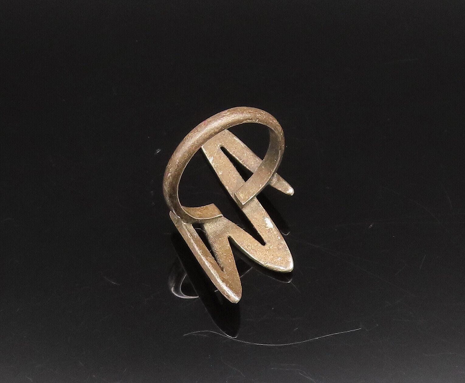 MEXICO 925 Silver Vintage Modernist Zig Zag Full Finger Ring