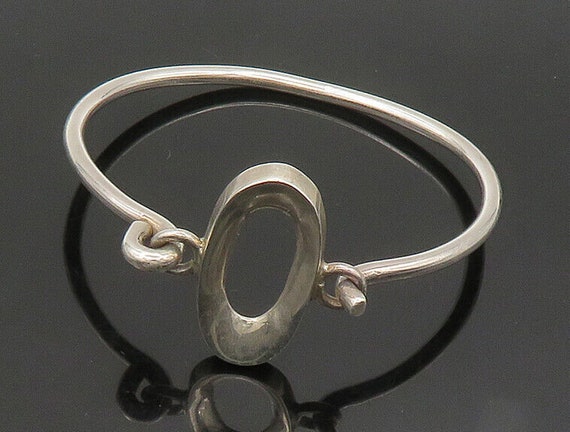 J. JILL 925 Silver Vintage Shiny Open Oval Hook Bangle Bracelet