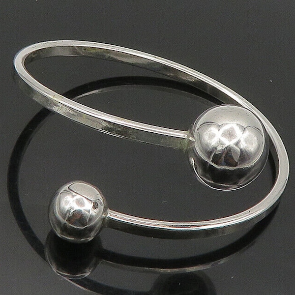 UNO A ERRE 925 Silver - Shiny Polished Ball Ends Bypass Cuff Bracelet - BT6989