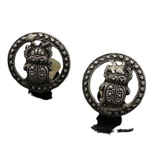Pendientes vintage de escarabajo antiguo de plata de ley 925 sin perforar EG10817