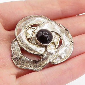 925 Sterling Silver Vintage Modernist Black Onyx Pretzeled Brooch Pin BP2784
