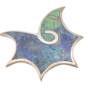 925 Sterling Silver Vintage Brooch Pin ARTE PLATA Carved Inlay Turquoise BP10901