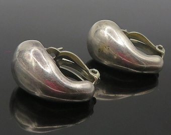 925 Sterling Silver - Vintage Smooth Hollow Curved Design Drop Earrings - EG5918