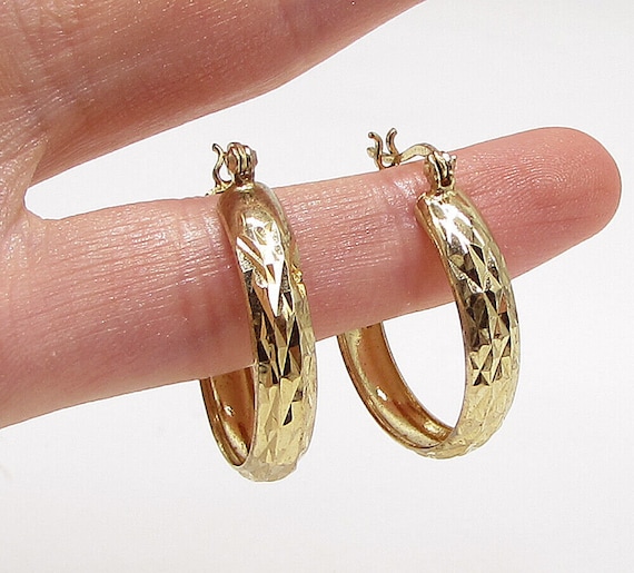 Gold Over 925 Silver - Textured Shiny Hoop Earrin… - image 1