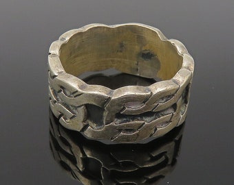 925 Sterling Silver - Vintage Oxidized Chain Link Design Band Ring Sz 5- RG10620