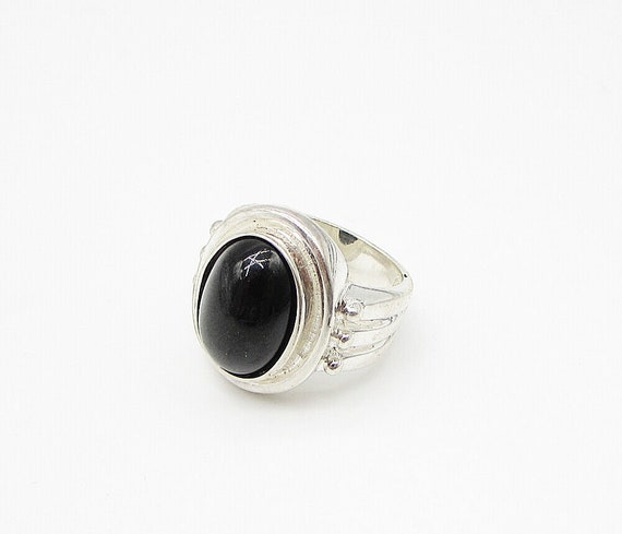 925 Silver - Cabochon Cut Black Onyx Oval Solitai… - image 5