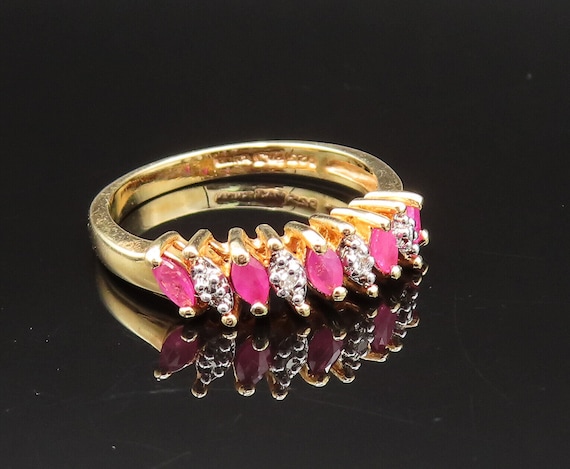 925 Silver - Vintage Gold Plated Marquise Ruby Pa… - image 2