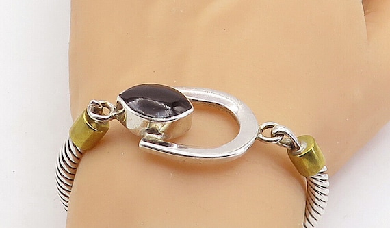 MEXICO 925 Sterling Silver Vintage Black Onyx Hook Bangle Bracelet BT2978 -   Canada