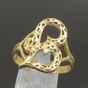 14K GOLD - Vintage Letter J Initial Shiny Etched Large Band Ring Sz 11 - GR330