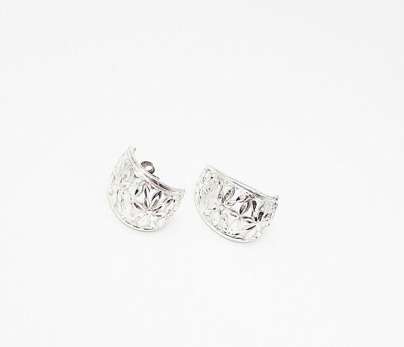 925 Sterling Silver - Shiny Floral Dome Stud Drop… - image 2