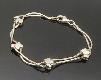 925 Sterling Silver - Vintage Petite Enamel Dog Motif Chain Bracelet - BT6556