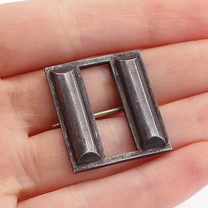 925 Sterling Silver Vintage Oxidized Square Domed Design Brooch Pin BP2220
