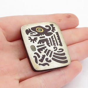 Broche vintage de plata 925 con ónix negro y turquesa BP1366 de RHI MEXICO