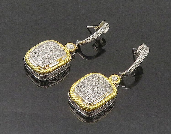 JWBR 925 Sterling Silver Shiny Genuine Diamonds 2 Tone Dangle Earrings EG9284 Etsy