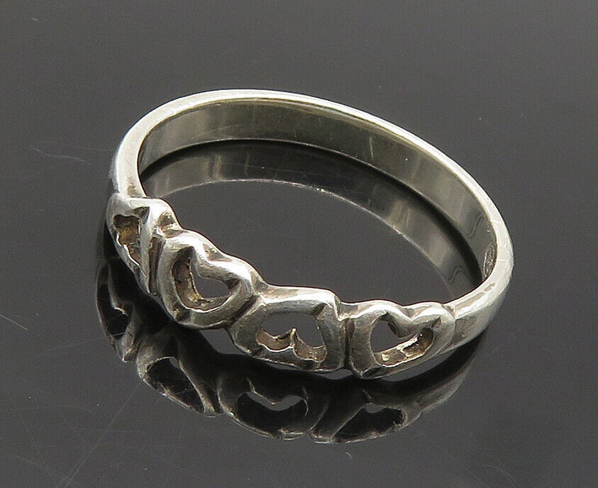 925 Sterling Silver Vintage Shiny Open Love Hearts Band Ring Sz 7 