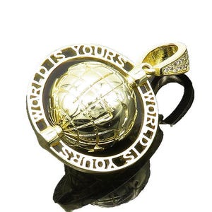 925 Sterling Silver Vintage Cubic Zirconia Shiny World Globe Pendant PT15646