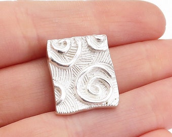 925 Sterling Silver - Shiny Etched Spiral Design Square Slide Pendant - PT4031