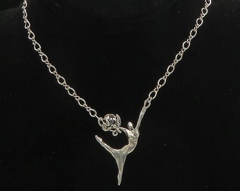 925 Sterling Silver - Vintage Hematite Modernist Dancer Chain Necklace - NE3094
