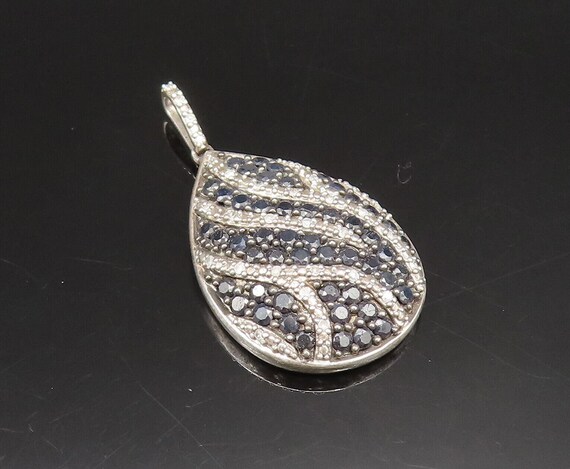 925 Silver - Vintage Genuine Diamonds & Black Spi… - image 2