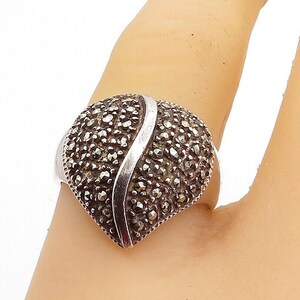 925 Sterling Silver Vintage Marcasite Love Heart Cocktail Ring Sz 7.5 RG5178