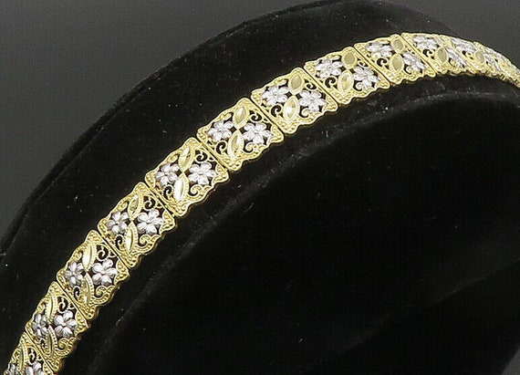 10K GOLD - Vintage Two Tone Floral Swirl Square L… - image 1