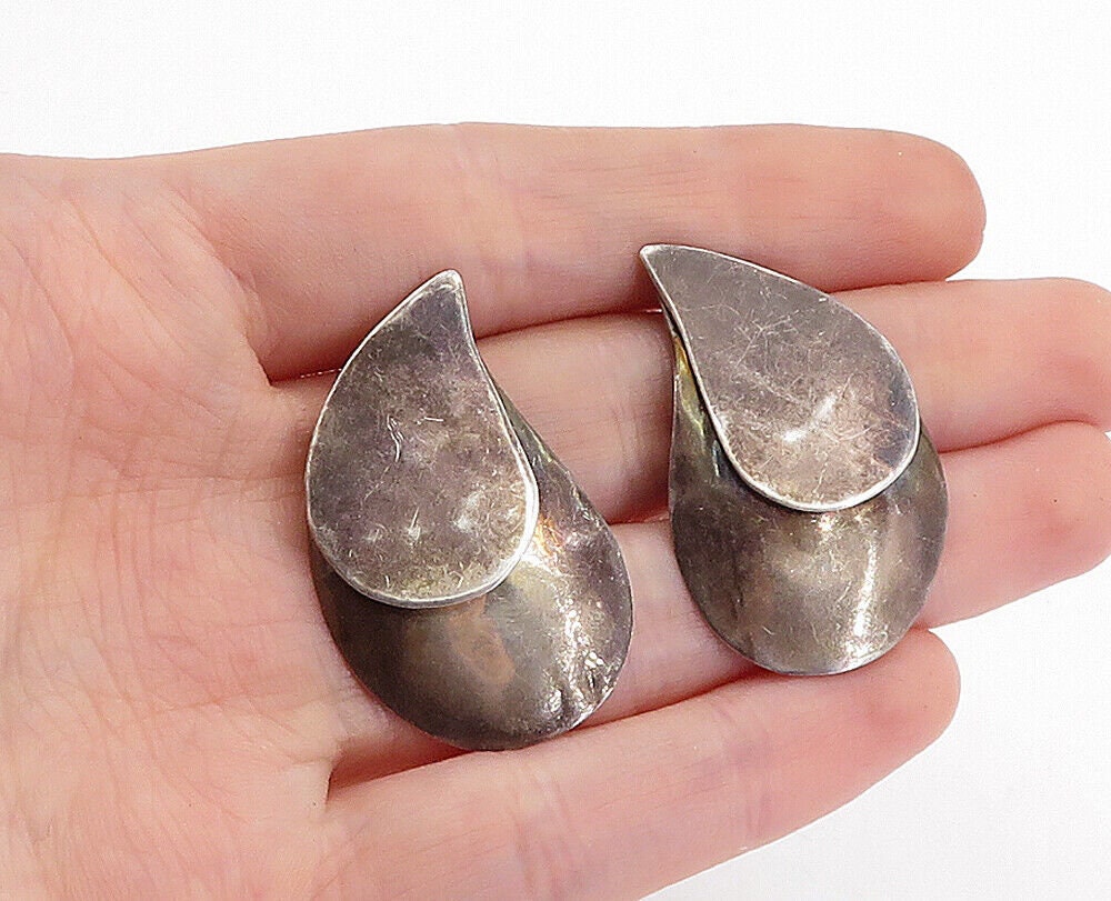 Vintage Large LOUIS BOOTH Sterling Silver Brass Pierced Earrings Modernist