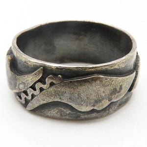 925 Sterling Silver Vintage Oxidized Antique Swirl Band Ring Sz 7 RG11633
