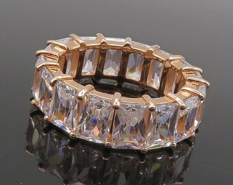 925 Sterling Silver - Cubic Zirconia Rose Gold Plated Band Ring Sz 7 - RG14781