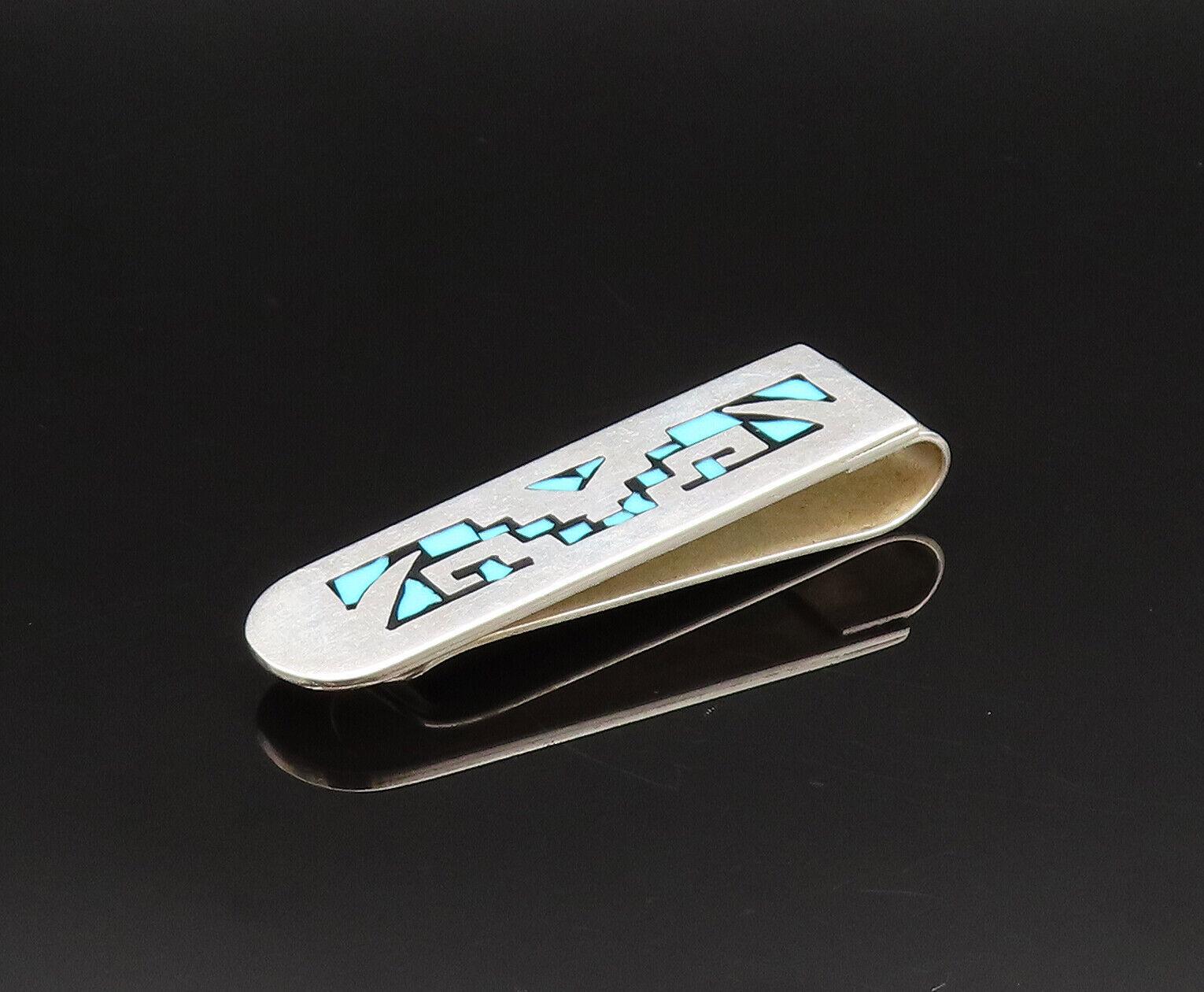 MEXICO 925 Silver Vintage Inlaid Turquoise Pattern Money MEXICO 925 Silver Vintage Inlaid Turquoise Pattern Money