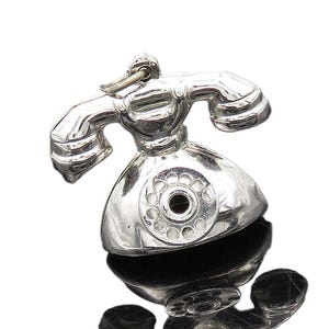 925 Sterling Silver Vintage Shiny Old Fashioned Telephone Pendant PT15480