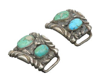 ZUNI NAVAJO 925 Silver Vintage Heavy Brutalist Turquoise Watch Straps TR3291