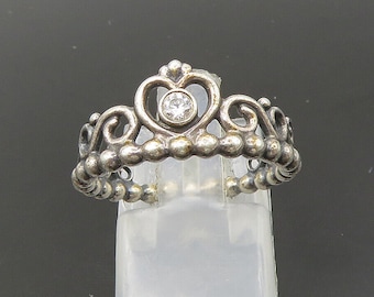 PANDORA 925 Sterling Silver - Vintage Topaz Royal Crown Band Ring Sz 7 - RG21554