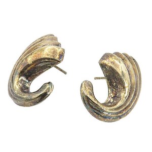 925 Sterling Silver Vintage Hollow Fluted Swirl Wing Drop Earrings EG4317