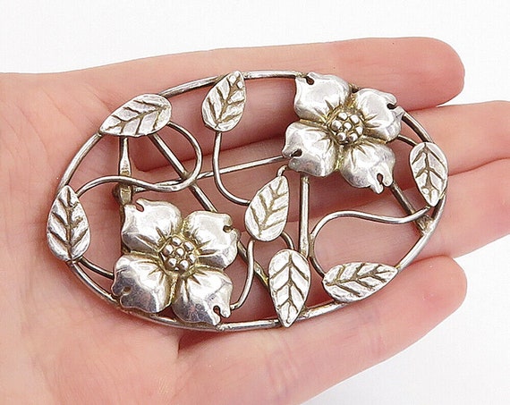 MEXICO 925 Sterling Silver - Vintage Floral Leaf … - image 1