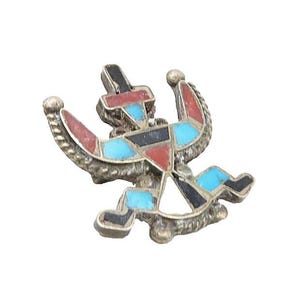 ZUNI - Broche antiguo de turquesa, ónix y coral en plata 925 - BP3344