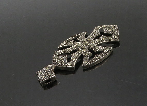 925 Sterling Silver - Vintage Shiny Marcasite Cut… - image 3