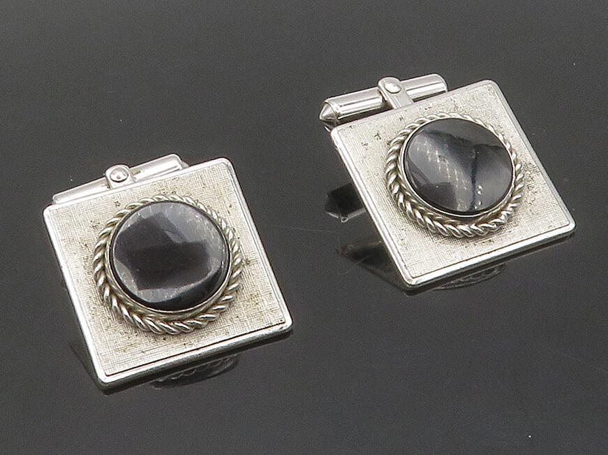 DESTINO 925 Sterling Silver Vintage Black Onyx Shiny Square Cufflinks TR2271