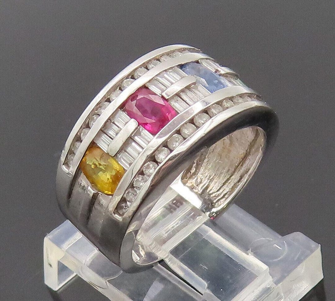 EFFY 14K GOLD Genuine 1/2ct Diamonds & Gemstones White Gold Ring Sz 5 ...