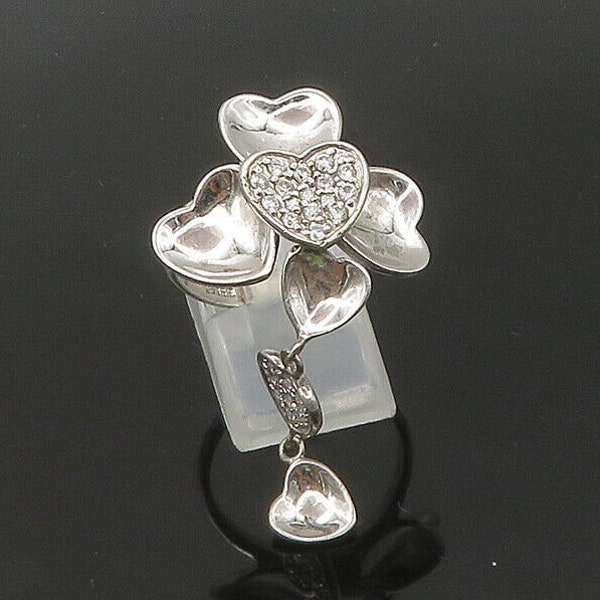 925 Silver - Vintage Shiny Topaz Floral Love Heart Statement Ring Sz 10- RG21672