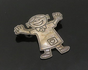 MEXIKO 925 Sterling Silber - Vintage Happy Little Girl Brosche Pin - BP8489