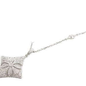 925 Sterling Silver Vintage Genuine Diamonds Floral Chain Necklace NE3256
