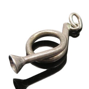 925 Sterling Silver Vintage Petite Dark Tone Horn Instrument Pendant PT17812