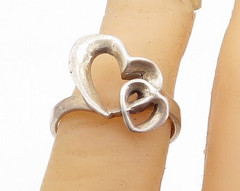 925 Sterling Silber - Vintage Offene Doppel Liebe Herz Bandring Sz 6.5 - RG6257