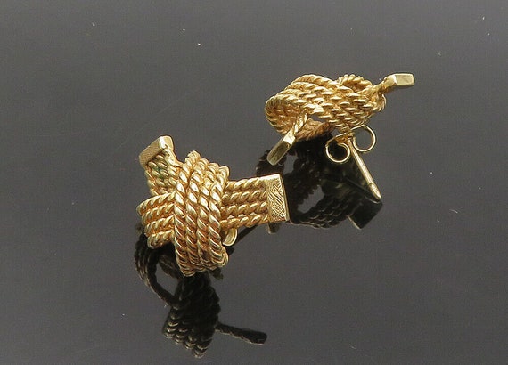 14K GOLD - Vintage Shiny Rope Twist Tied Knot Dro… - image 4