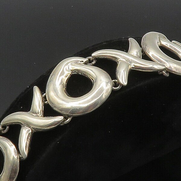 MEXICO 925 Silver - Vintage Shiny XO Hugs & Kisses Chain Bracelet - BT8281
