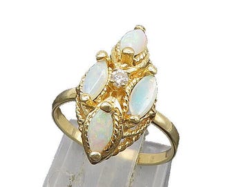 14K GOLD Vintage Echter Diamant & Feueropal Twist Bandring Sz 5 GR172