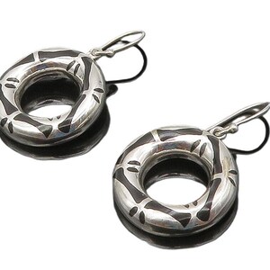 925 Sterling Silver Black Onyx Open Circle Shiny Dangle Earrings EG7828