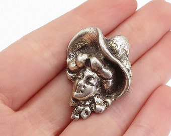 925 Sterling Silver - Vintage Antique Sculpted Woman's Face Brooch Pin - BP2263