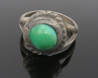 NAVAJO 925 Silver - Vintage Antique Turquoise Twist Band Ring Sz 5 - RG10692