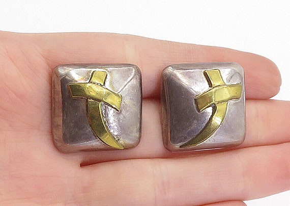 MEXICO 925 Sterling Silver - Vintage Two Tone Squ… - image 1